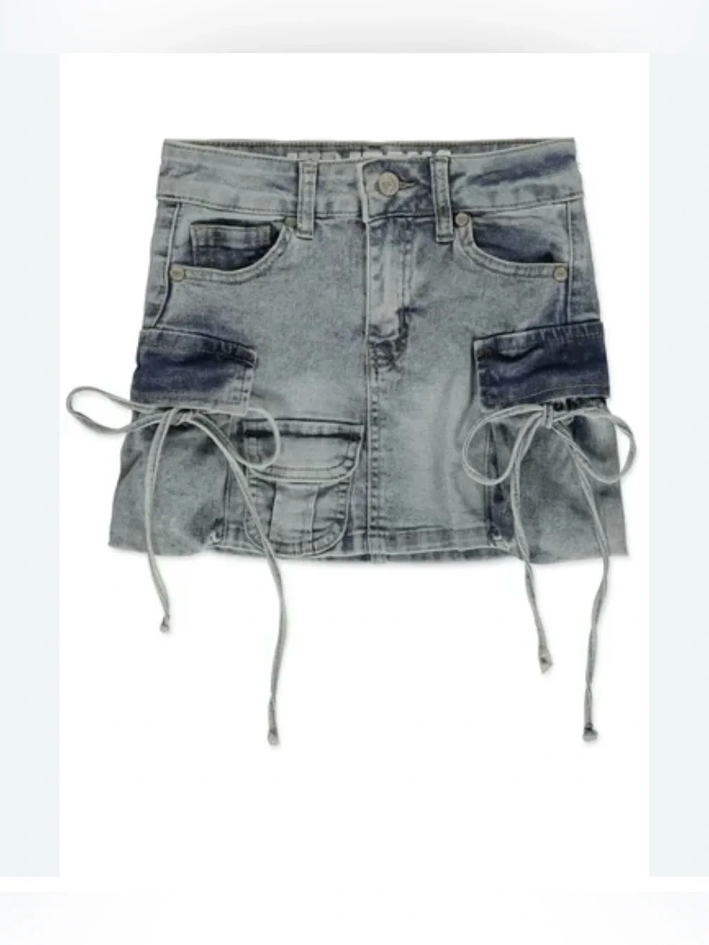 VIP Light Blue Washed Denim Mini Skirt with Pocket Ties